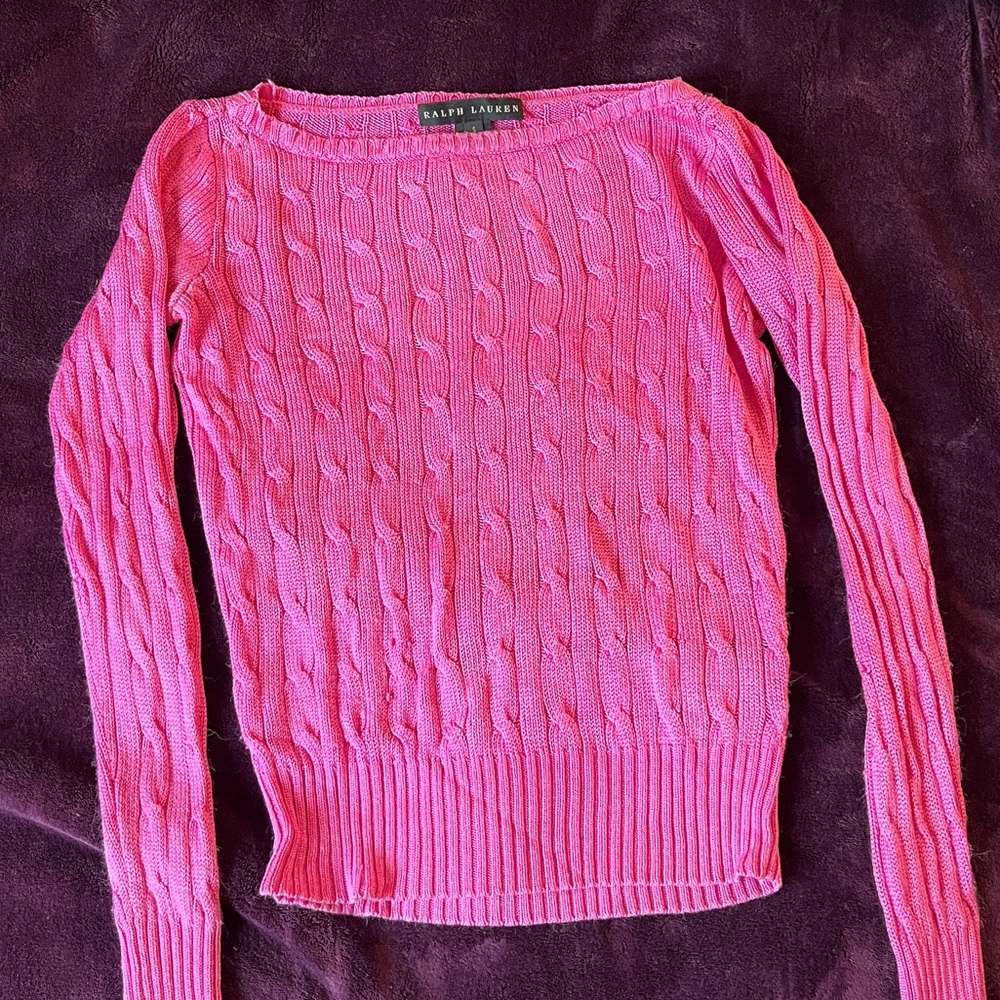Vintage Ralph Lauren 100% Silk Pink Cable Knit Sweater
